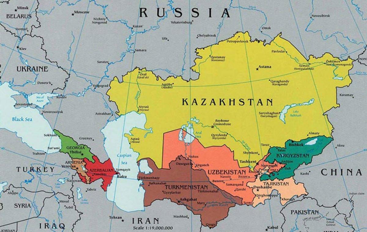 kaart Kazakhstan omliggende lande