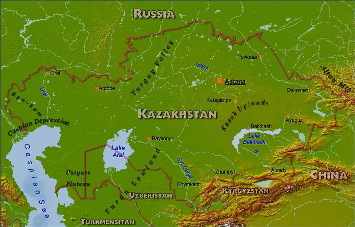 kaart van Kasakstan fisiese