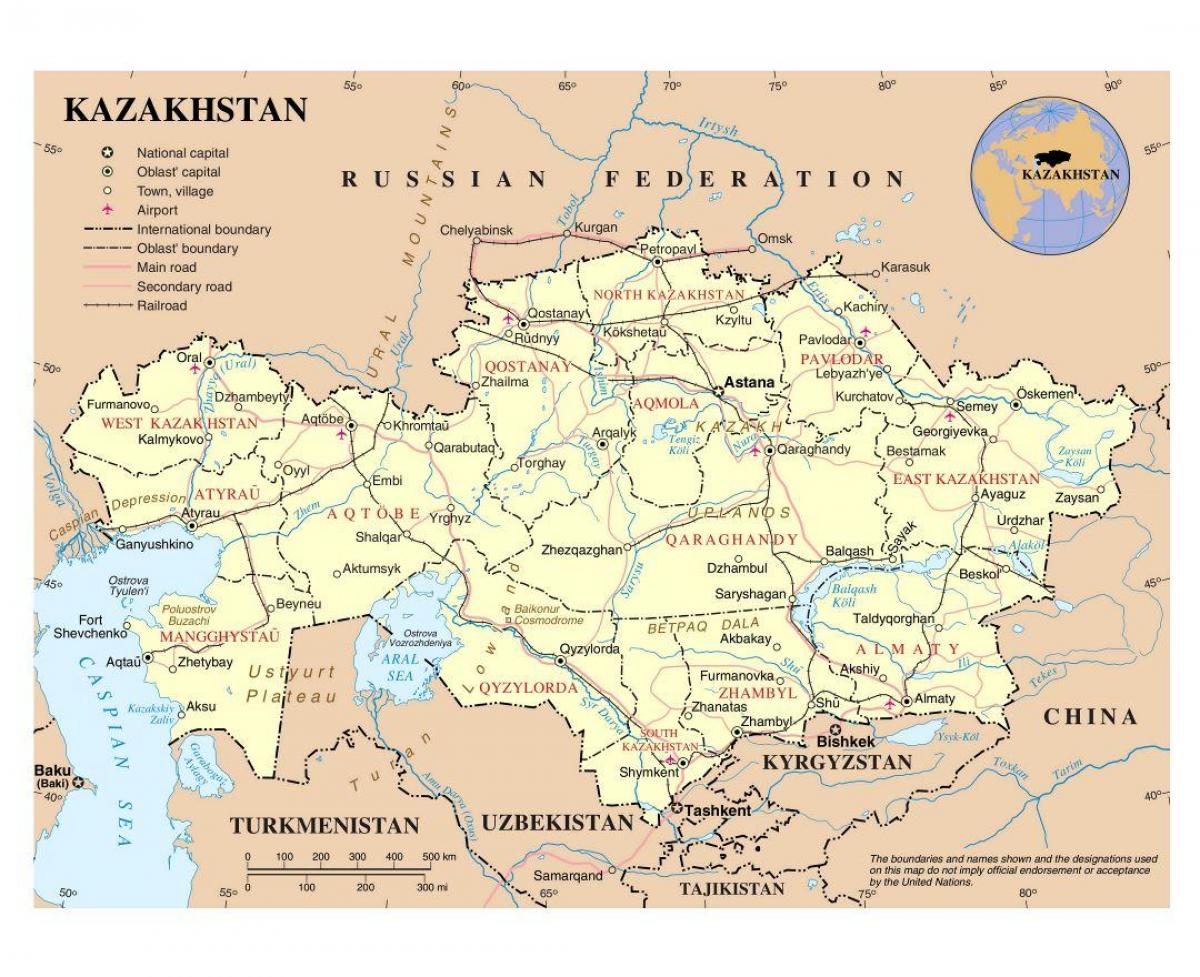 kaart van Kasakstan lughawens