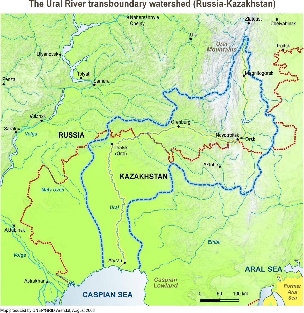 kaart van Kasakstan rivier