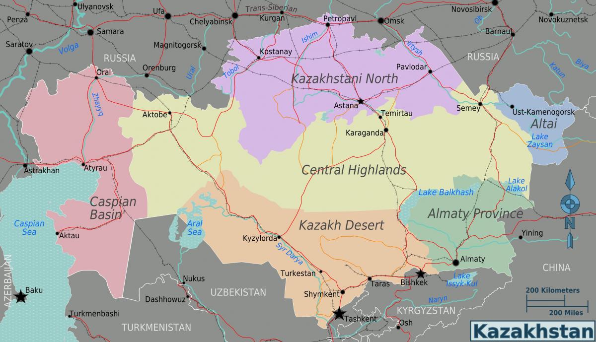 kaart van Kasakstan streke